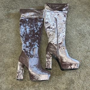 Over the Knee Platform Purple Velvet Heeled Boots